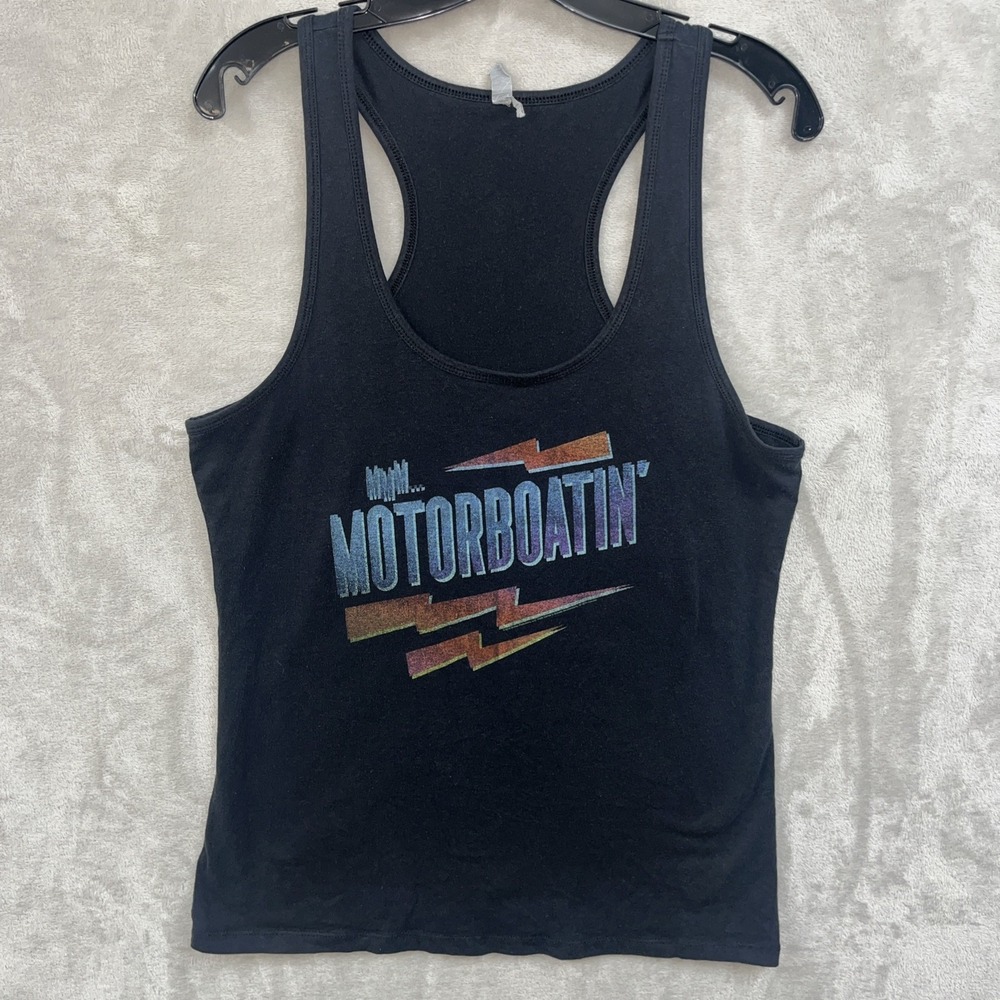 Graphic Tank Top Women's Fits XL XXL Next Level Black Motorboating Cotton Blend‎